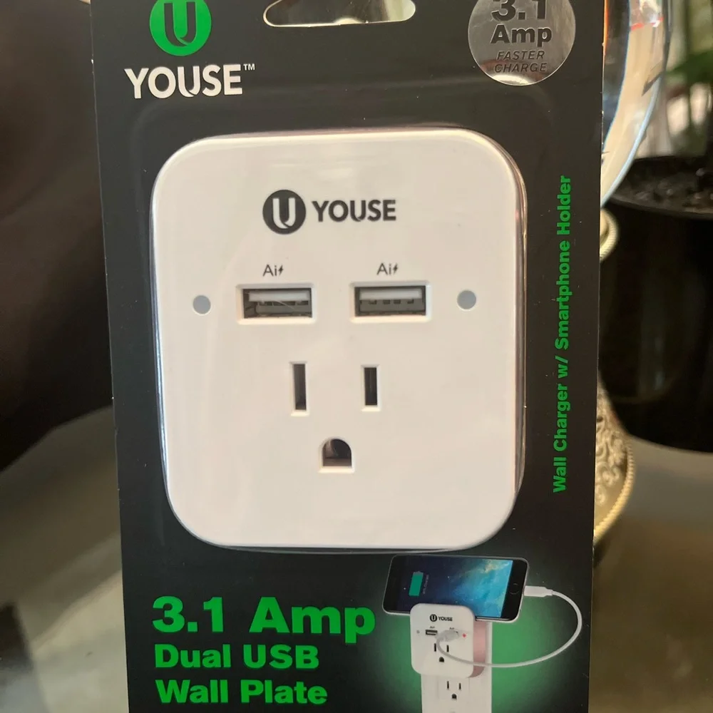 Dual USB Wall plate and phone holder